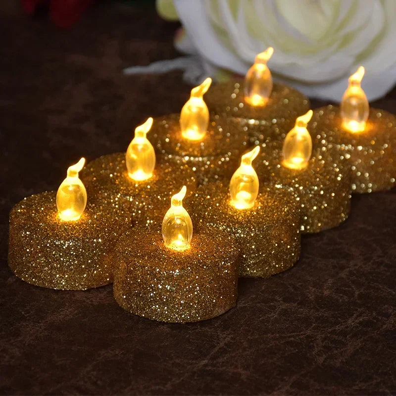 Gold or Silver Glitter LED Flameless Tealight Candles – 3/6/12pcs Set