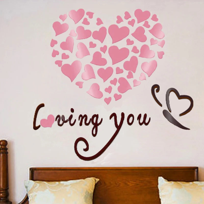 DIY Love Heart Acrylic Wall Stickers – 3D Mirror Decor - candletown.net