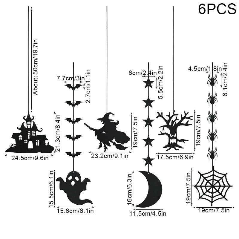 6pcs Halloween Felt Hanging Banner – Witch, Ghost, Bat & Spider Garland Set