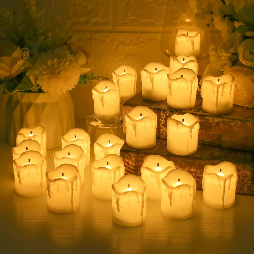 24-Pack Flickering LED Tea Light Candles – Remote & Flameless Decor