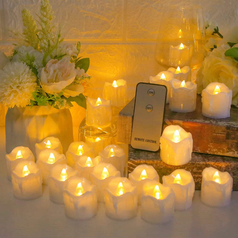 24-Pack Flickering LED Tea Light Candles – Remote & Flameless Decor