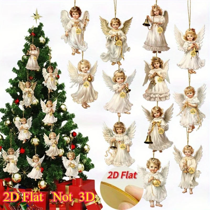12pcs Vintage Christmas Angel Wooden Pendants