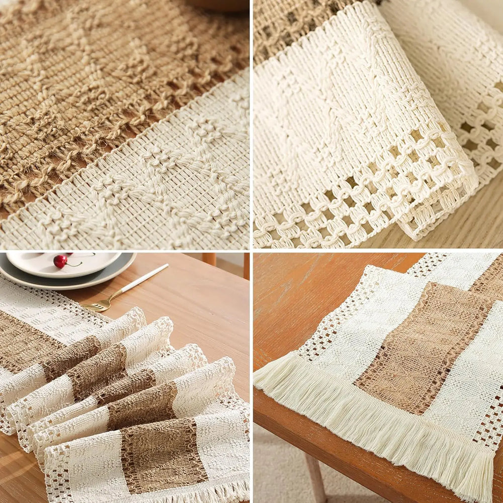 Boho Farmhouse Linen Table Runner with Tassels - candletown.net