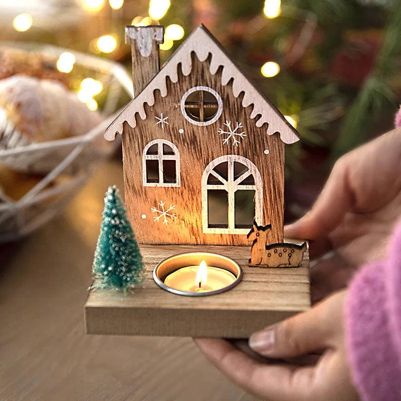 Wooden Christmas House Candle Holder
