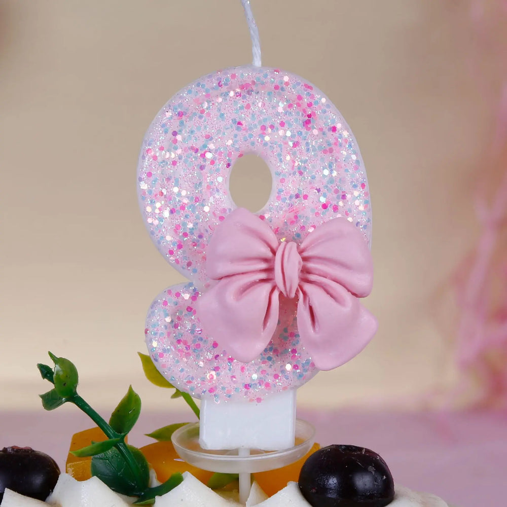 Pink Bow Number Candle – Elegant Cake Topper for Birthdays & Celebrations - candletown.net