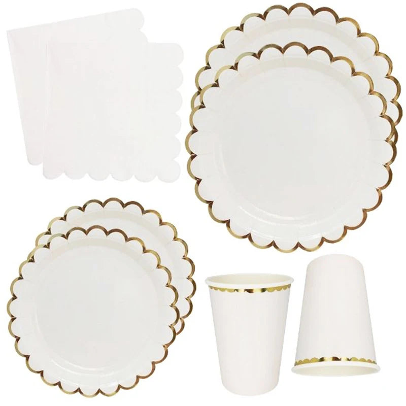 White & Gold Disposable Tableware Set