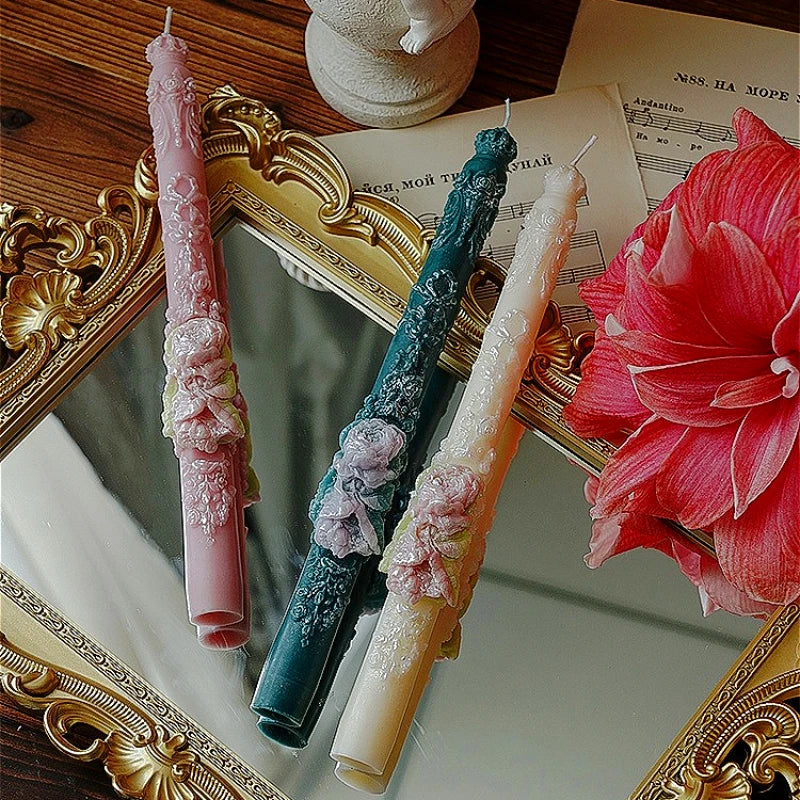 Embossed Long Taper Candle – Handcrafted Decorative Elegance