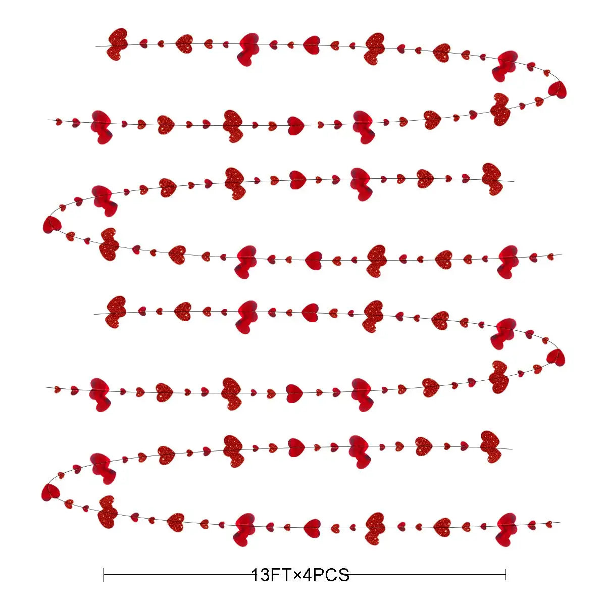 Red Glitter Heart Hanging Garland - candletown.net