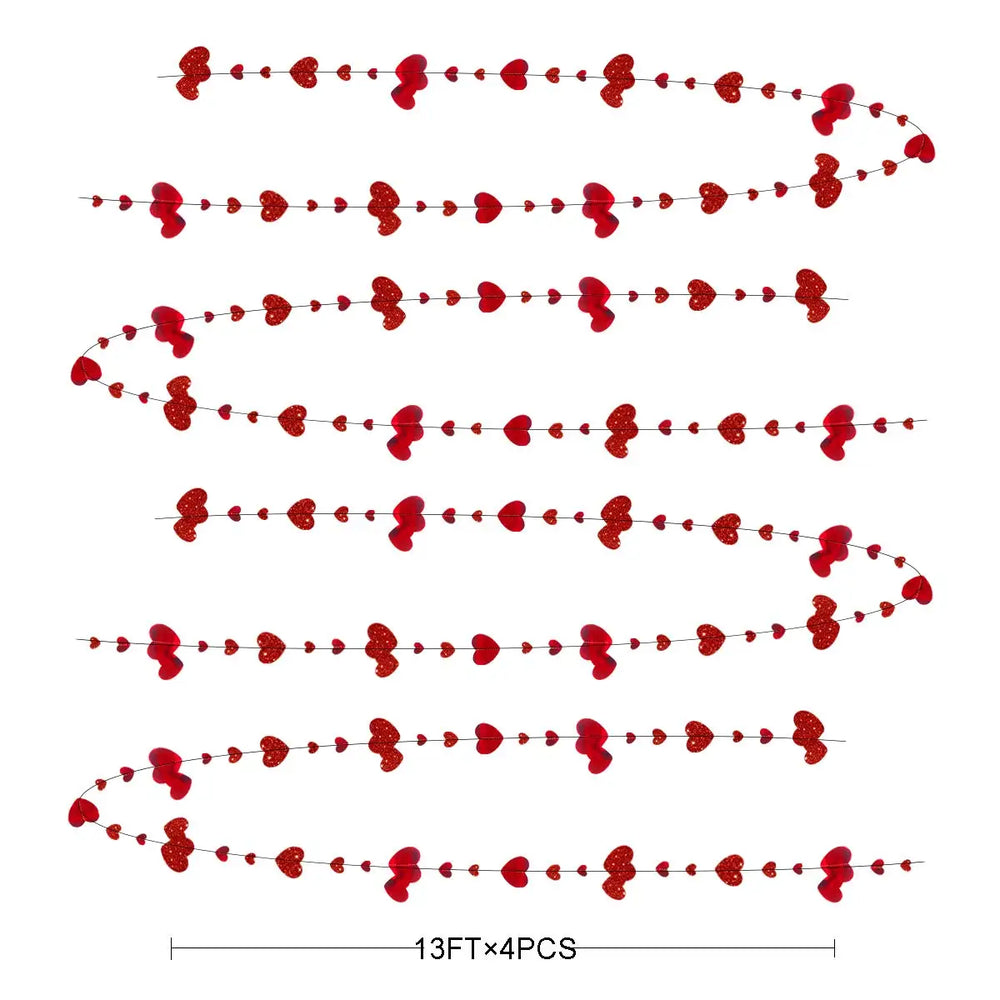 Red Glitter Heart Hanging Garland - candletown.net
