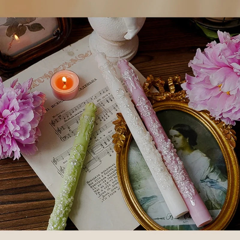 Embossed Long Taper Candle – Handcrafted Decorative Elegance - candletown.net