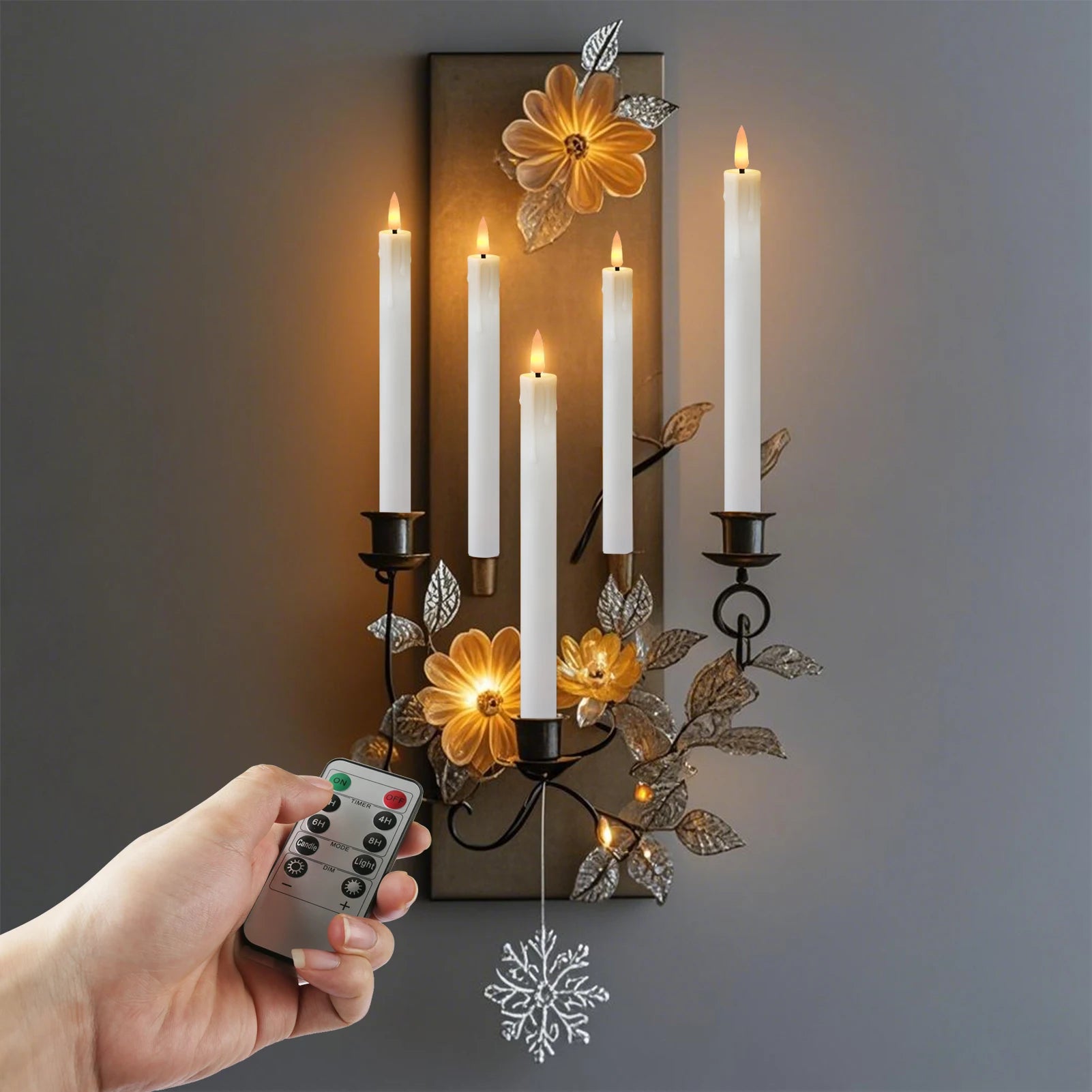 6Pcs Flameless LED Taper Candle Set with Timer and Holders