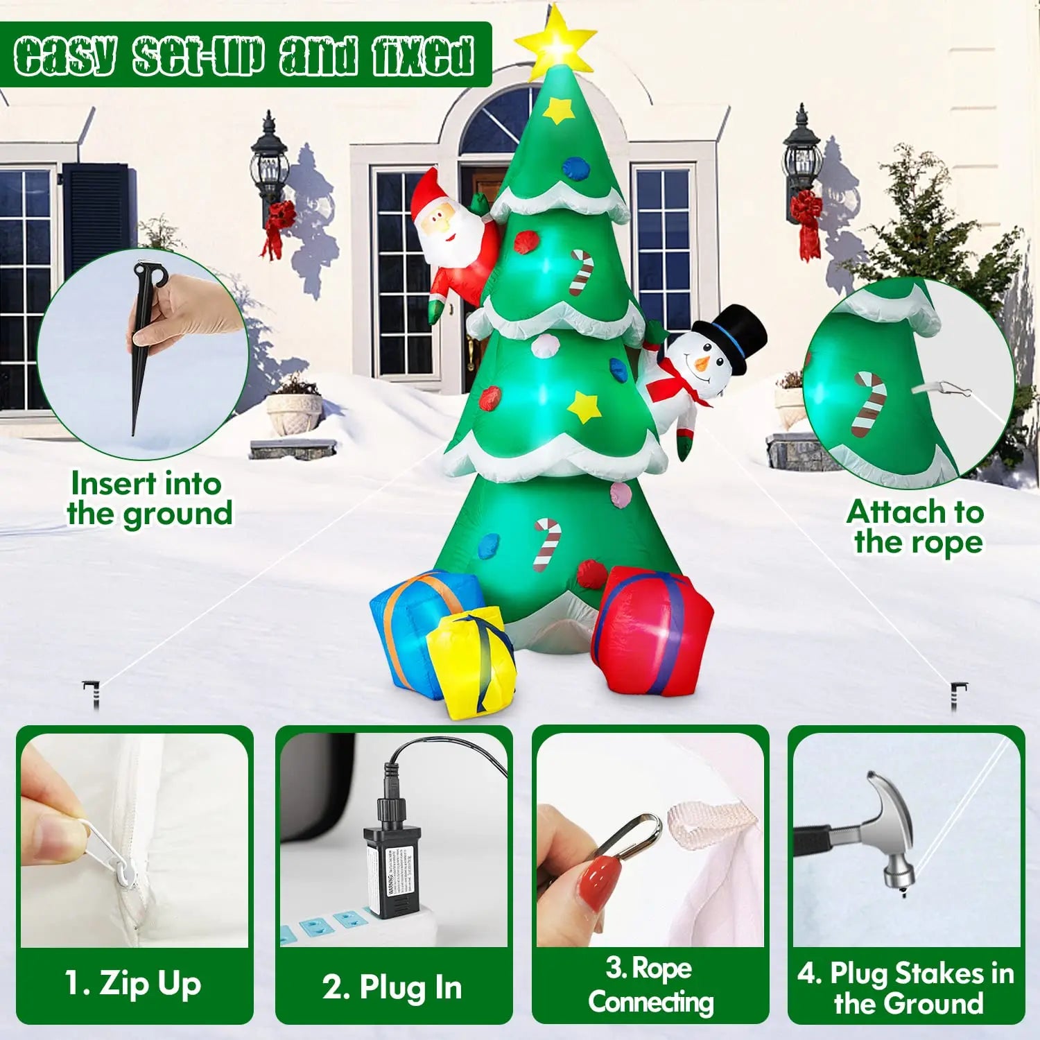 2.4m Inflatable Santa Claus & Christmas Tree with LED Lights