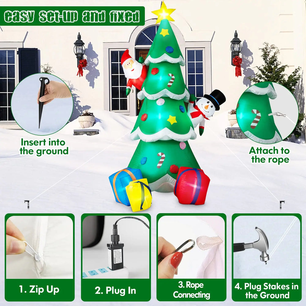 Inflatable Christmas tree with instructions on how to set it up.