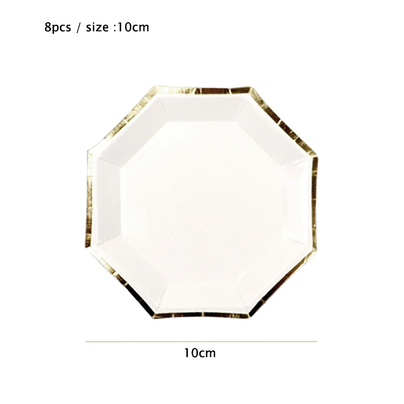 White & Gold Disposable Tableware Set
