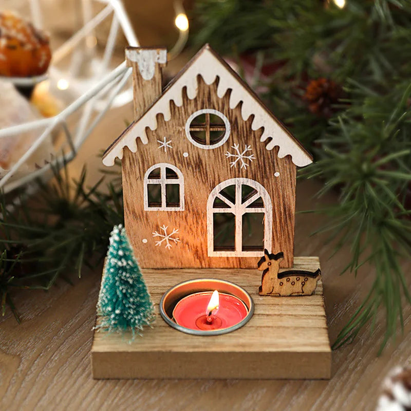 Wooden Christmas House Candle Holder