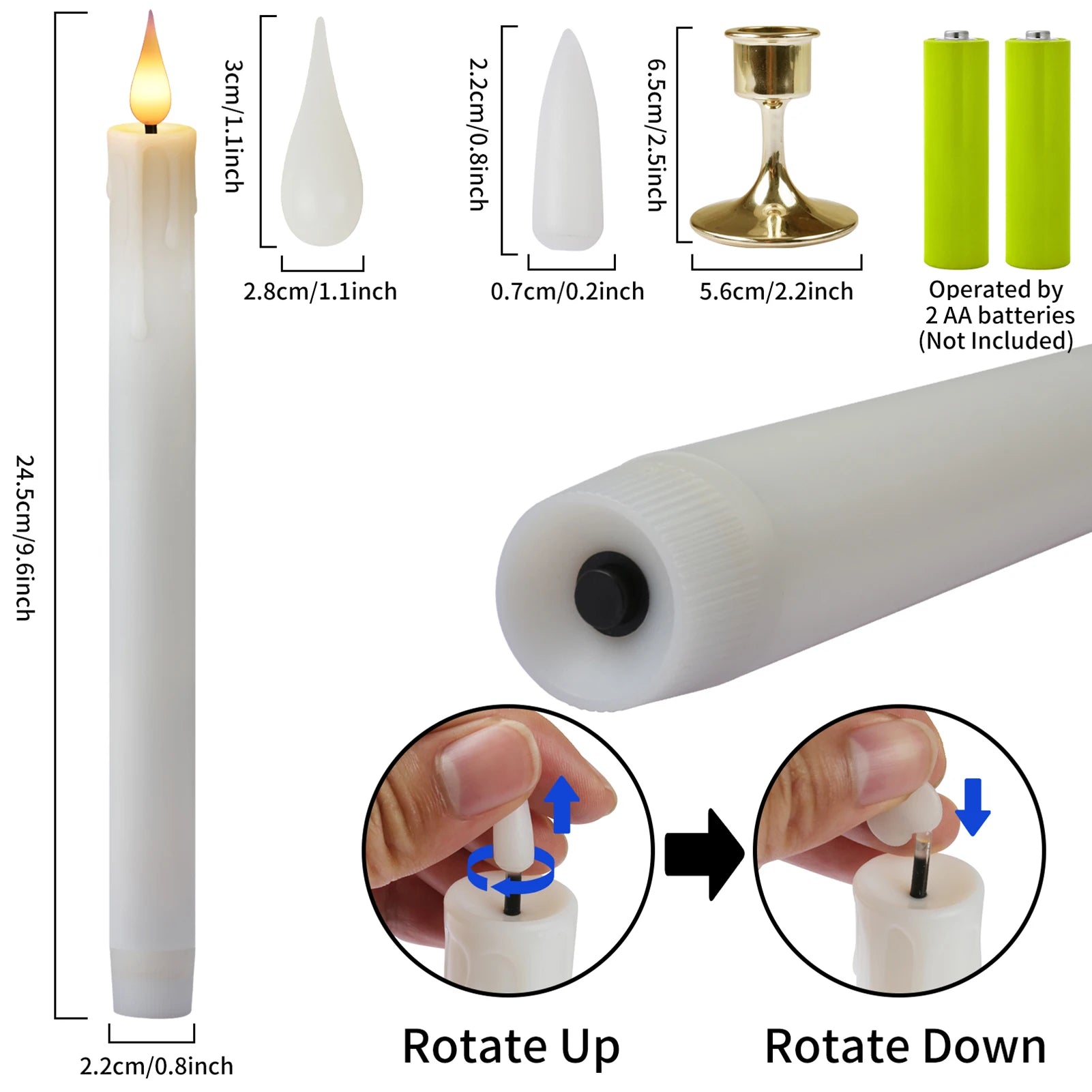 6Pcs Flameless LED Taper Candle Set with Timer and Holders