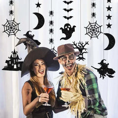 6pcs Halloween Felt Hanging Banner – Witch, Ghost, Bat & Spider Garland Set