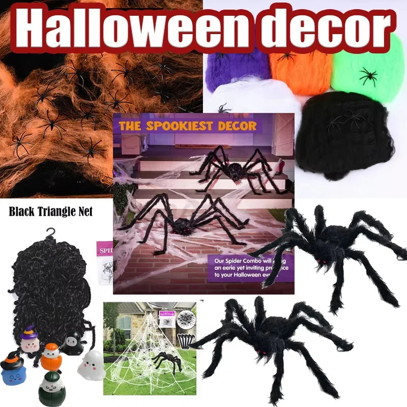 Halloween Spider Web with Spiders – Haunted House Decoration Set - candletown.net