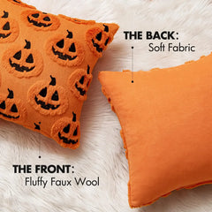 Halloween Pumpkin Pillow Cover – Embroidered Faux Wool Cushion Cover 45 × 45 cm