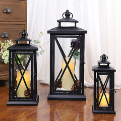 Black Glass Candle Lantern – Large Iron Candle Holder