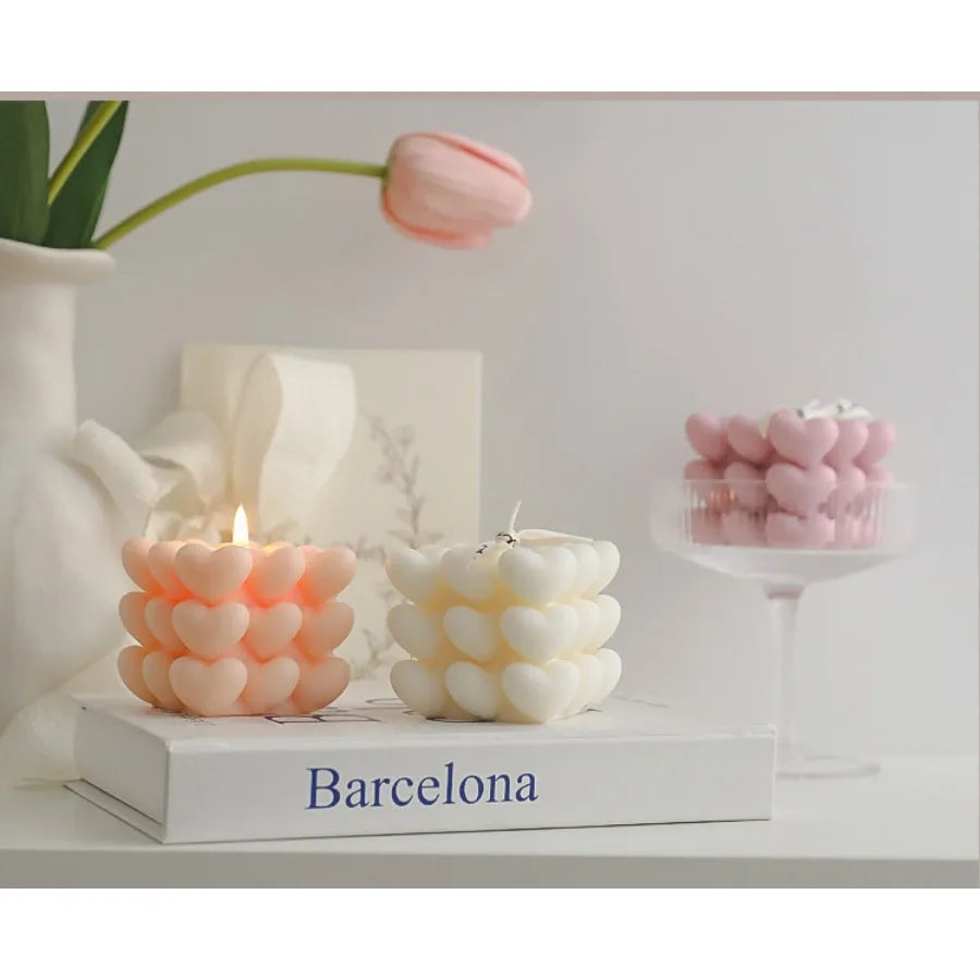 Pastel Heart Cube Soy Wax Candle – Sculptural Decor & Gift - candletown.net