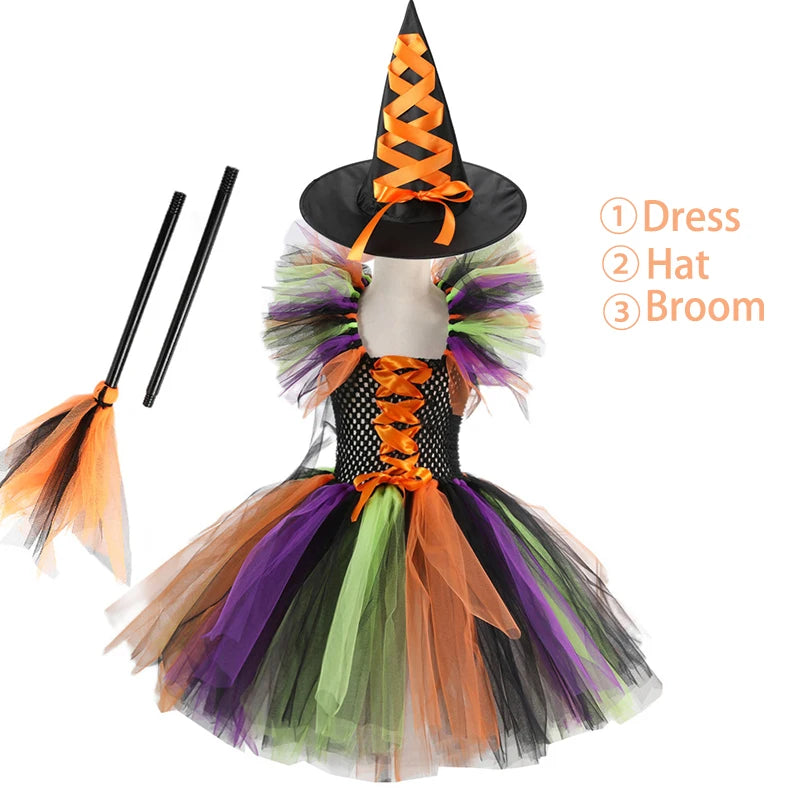 Kids Witch Costume – Hat, Broom & Accessory Options (Multicolor)