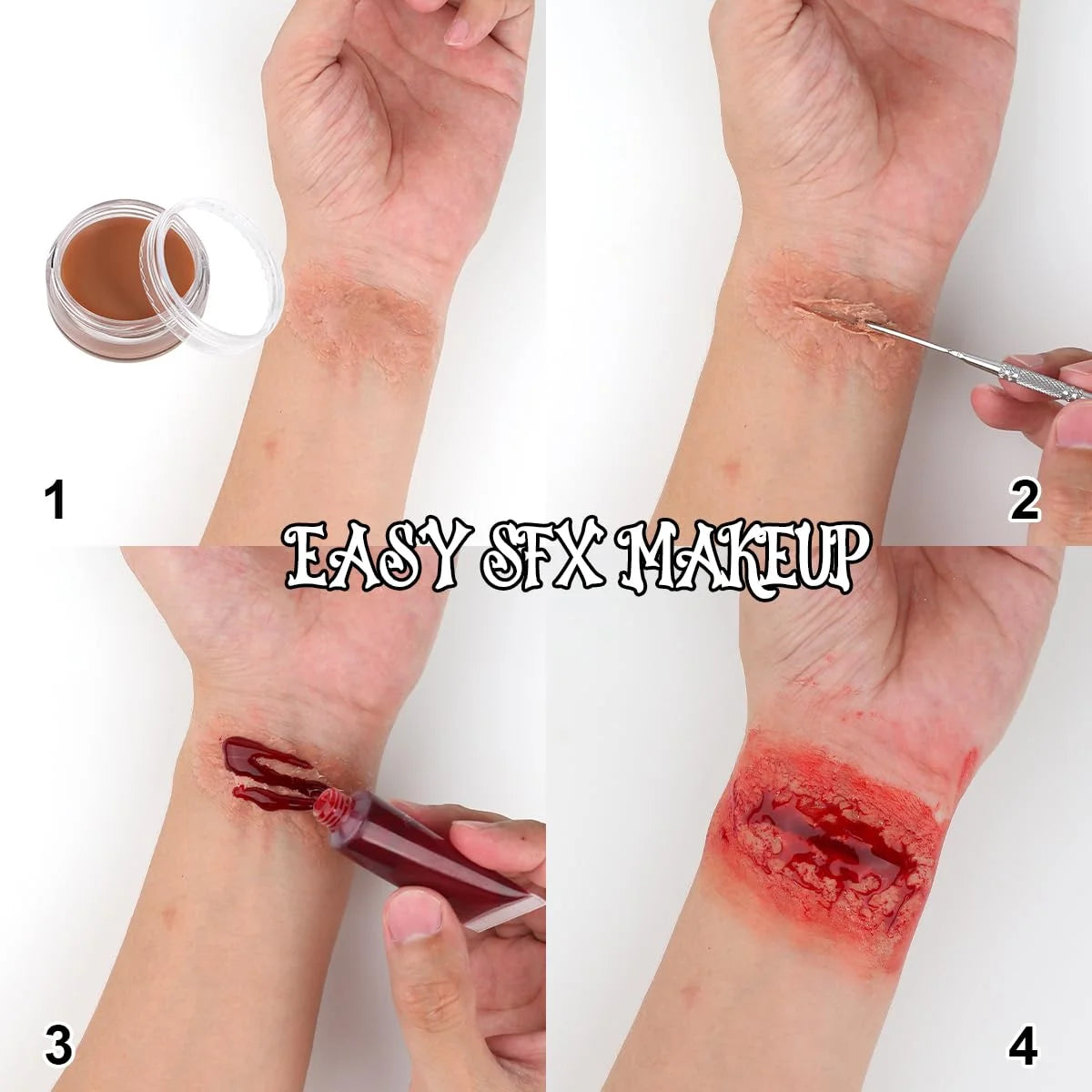Halloween Makeup Kit – 4 Colors, Fake Blood & Scar Wax