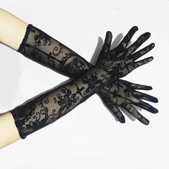 Skeleton Cross Lace Fingerless Gloves – Halloween Cosplay Accessory