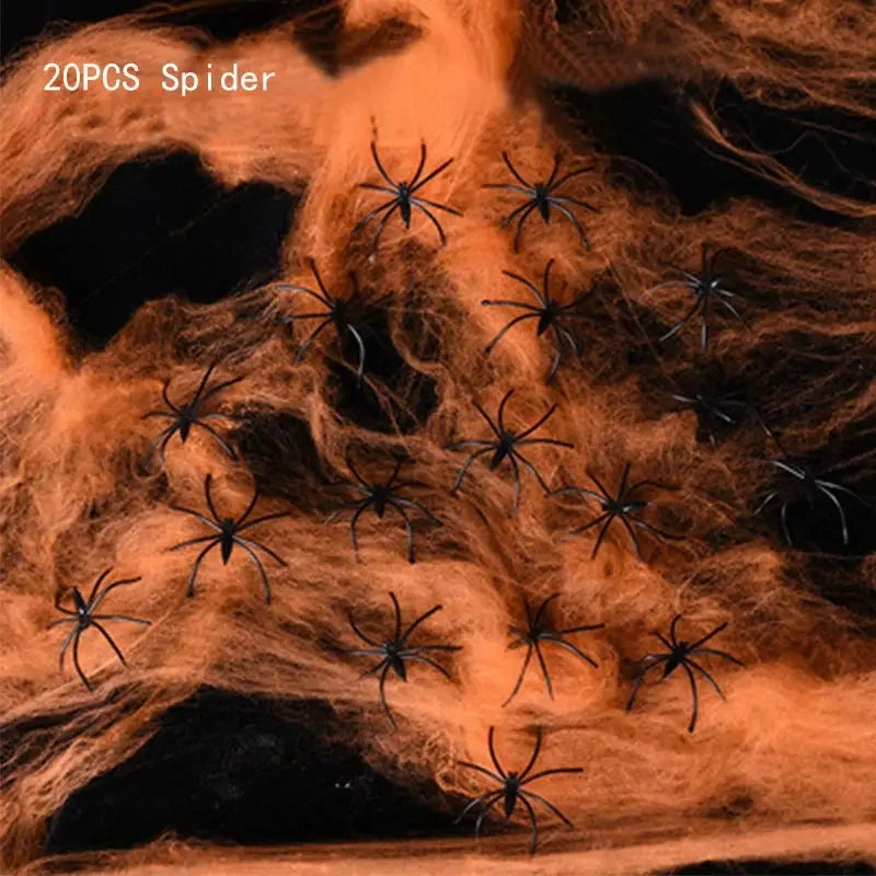 Halloween Spider Web with Spiders – Haunted House Decoration Set