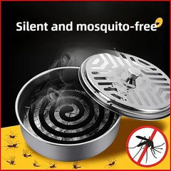 Mosquito repellent coil with 'silent and mosquito-free' text on a dark background