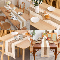 Boho Farmhouse Linen Table Runner with Tassels - candletown.net