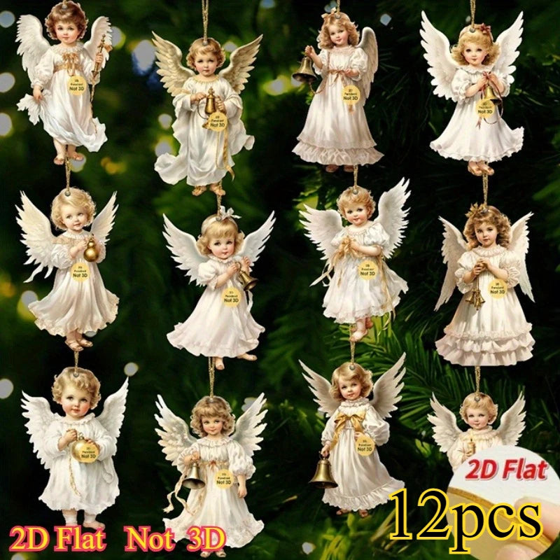 12pcs Vintage Christmas Angel Wooden Pendants