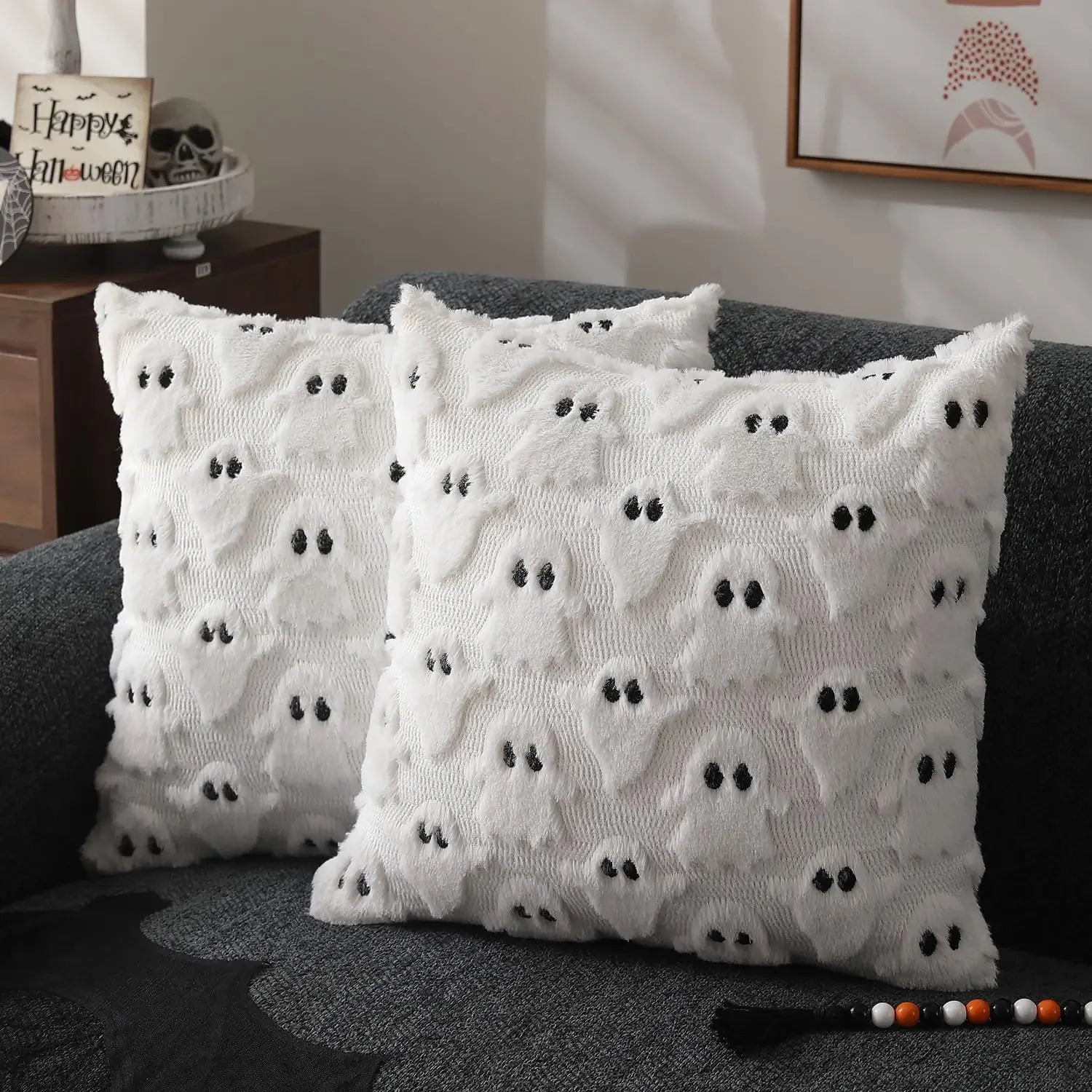 Halloween Pumpkin Pillow Cover – Embroidered Faux Wool Cushion Cover 45 × 45 cm