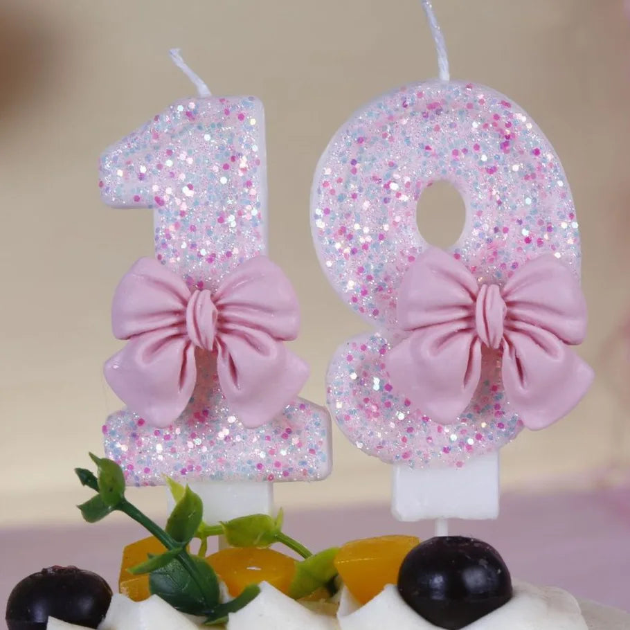 Pink Bow Number Candle – Elegant Cake Topper for Birthdays & Celebrations - candletown.net