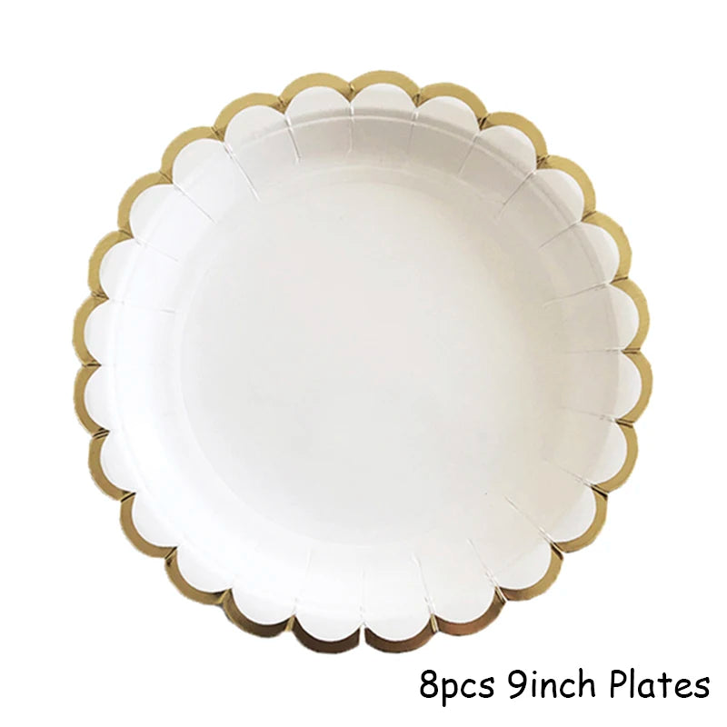 White & Gold Disposable Tableware Set