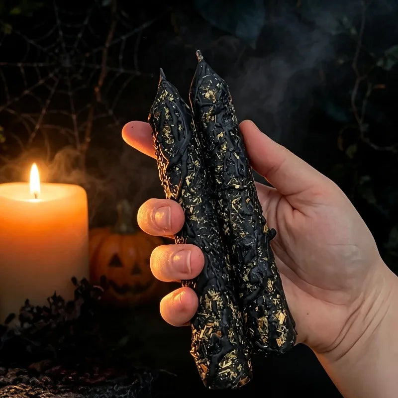 Black & Gold Drip Taper Candles – 6-Piece Gothic Candle Set - candletown.net