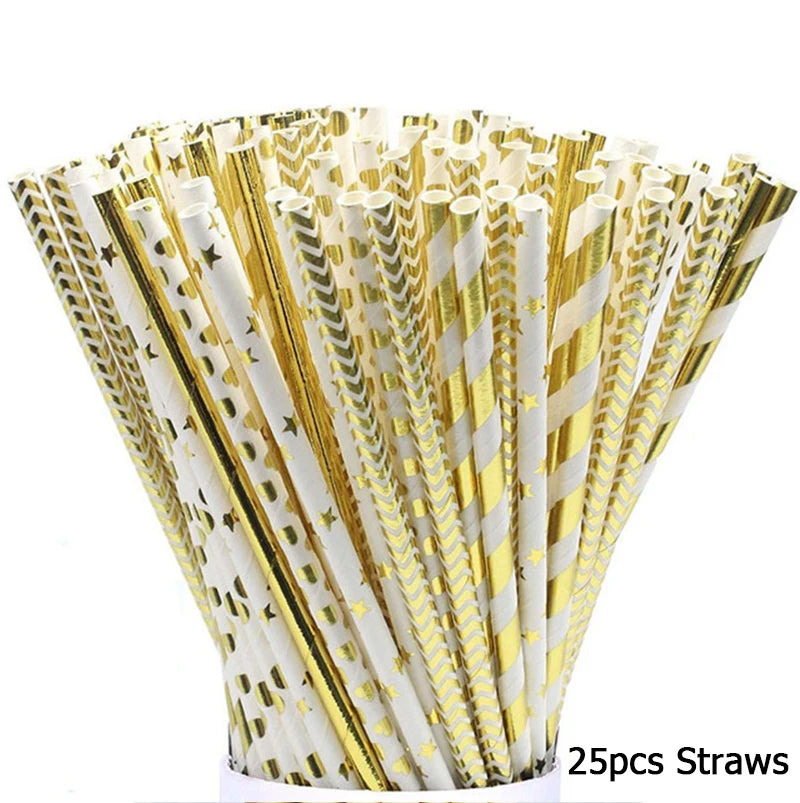 White & Gold Disposable Tableware Set