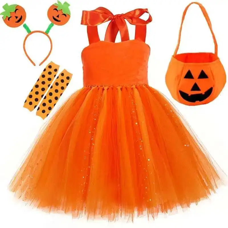 Tyttöjen Kurpitsanoita-asu – Halloween Tutu-mekko
