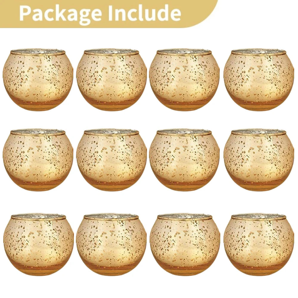 Metallinhohtoiset lasiset tuikkukynttilänpidikkeet (6 tai 12 kpl)