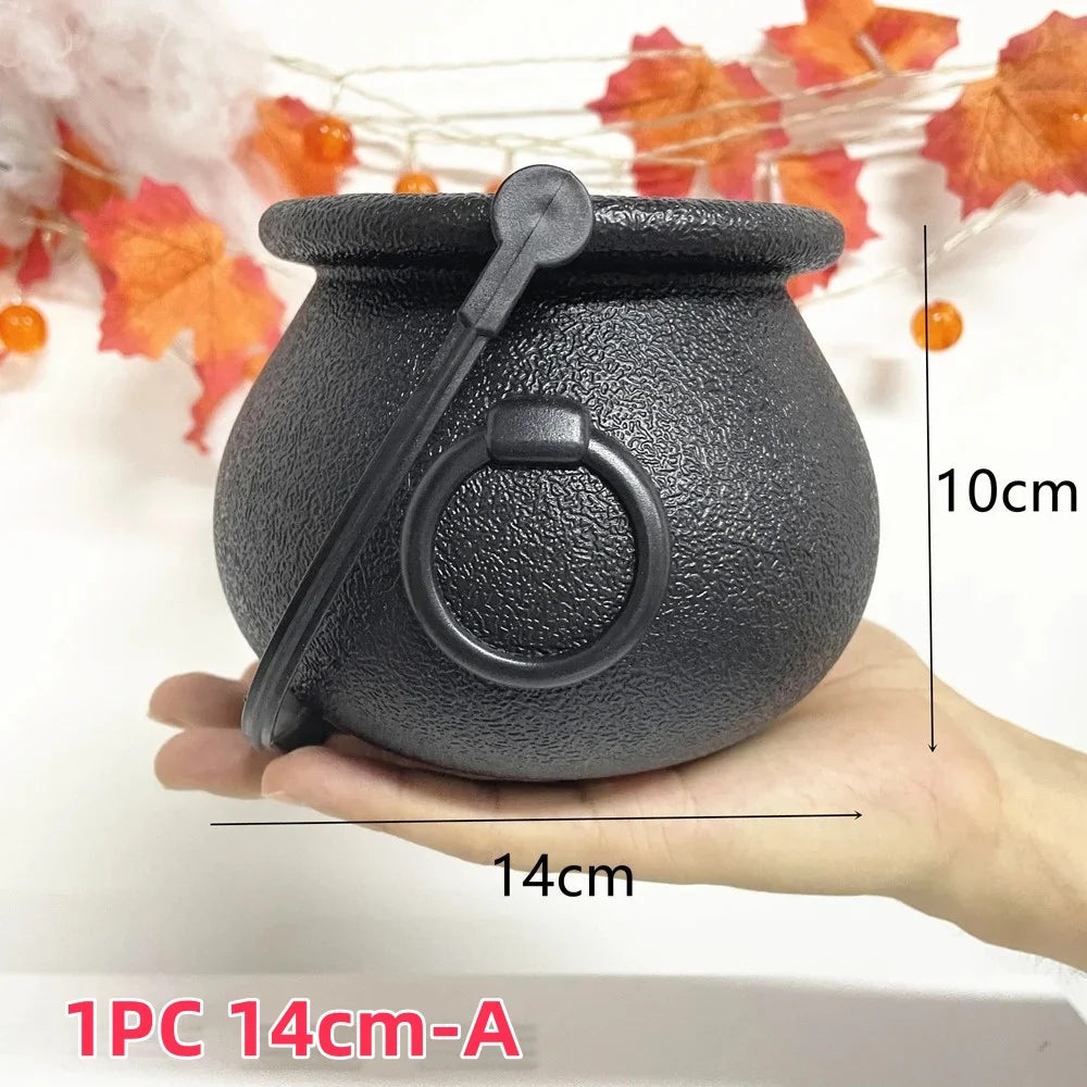 Black Plastic Cauldron Candy Bucket – Halloween Trick or Treat Jar