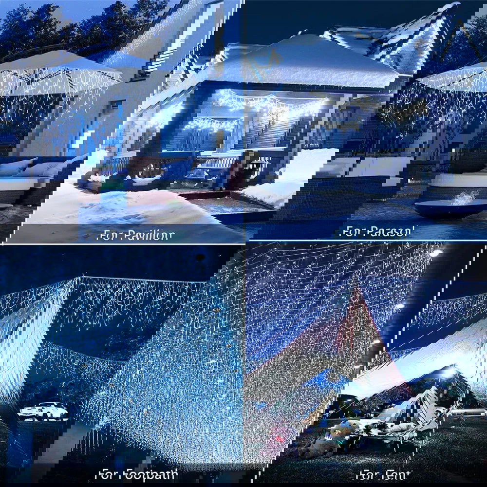 Solar Curtain Icicle Lights - Outdoor Fairy String Lights for Garden & Holiday Decor - candletown.net