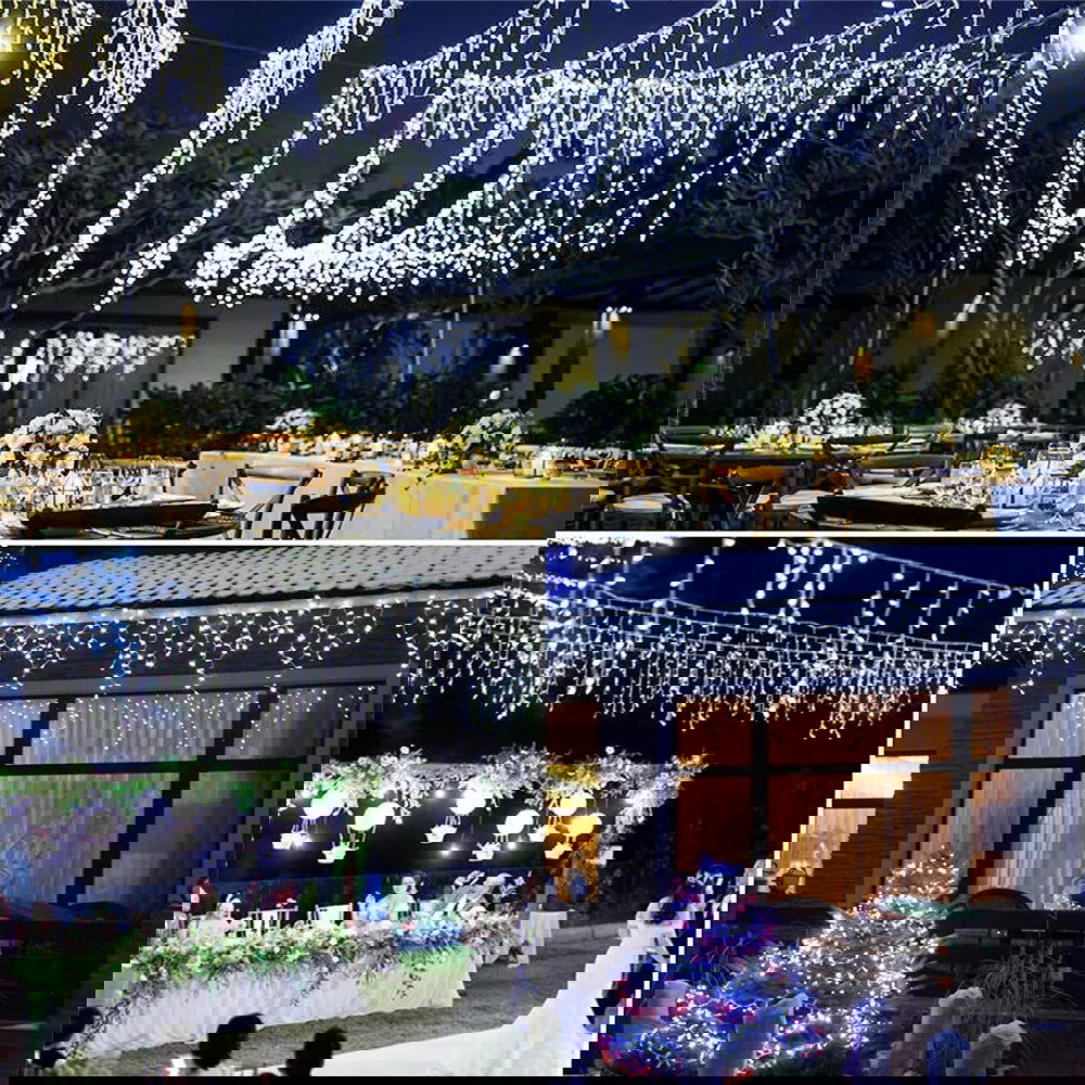 Solar Curtain Icicle Lights - Outdoor Fairy String Lights for Garden & Holiday Decor - candletown.net