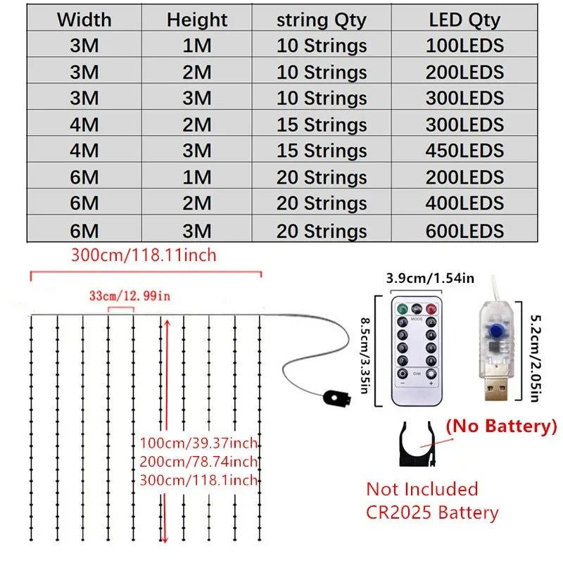 USB Curtain LED String Lights - 3/4/6M Remote Control Fairy Lights - candletown.net