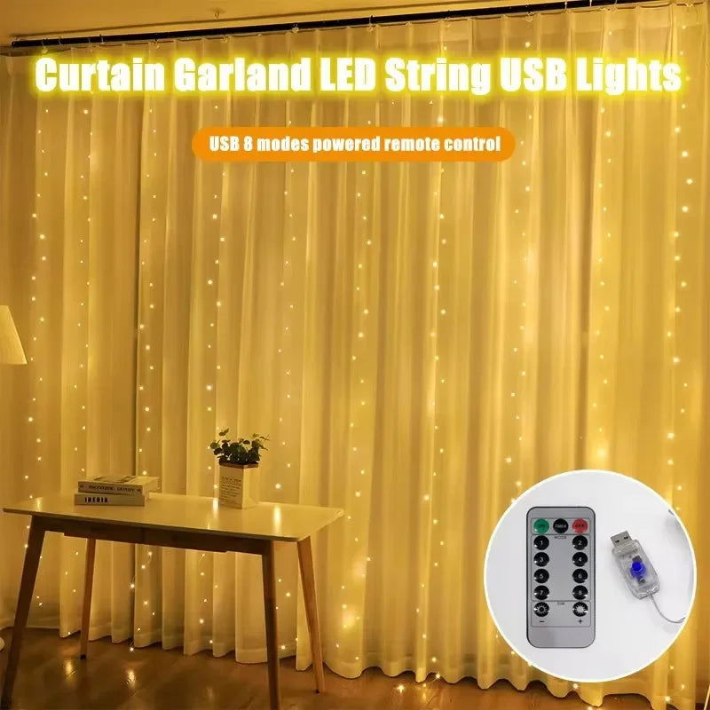 USB Curtain LED String Lights - 3/4/6M Remote Control Fairy Lights - candletown.net