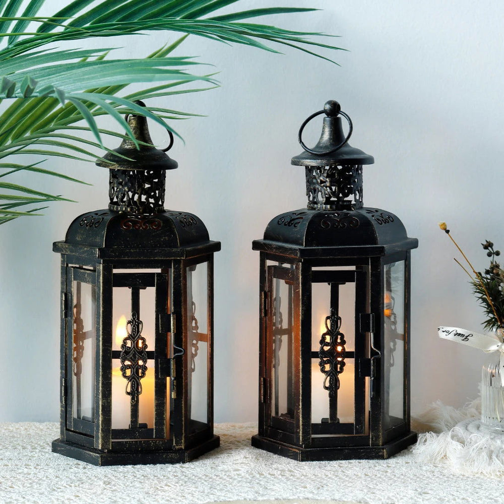 Vintage Nordic Candle Holder Lantern - Black Iron Hanging Lantern - candletown.net