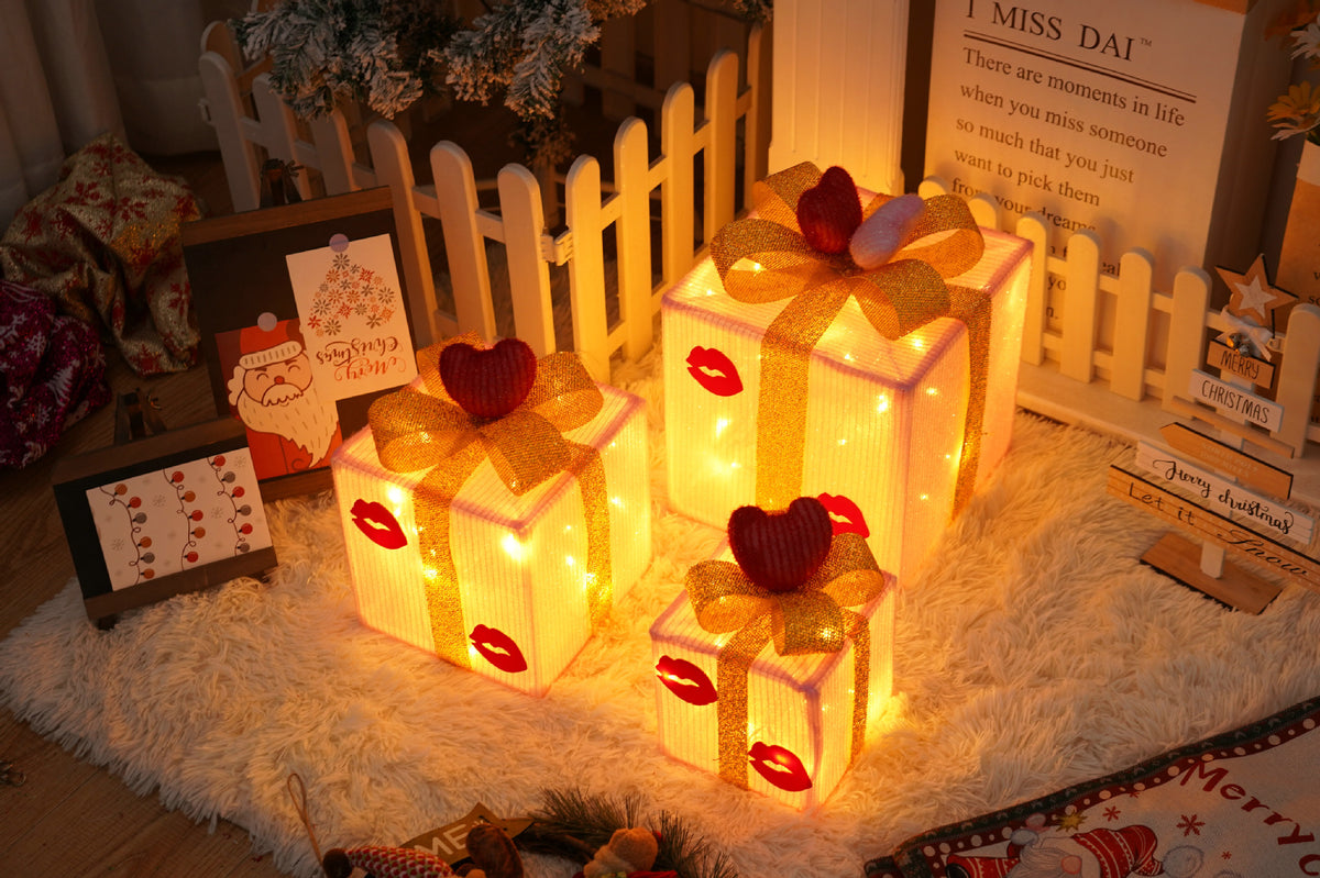Lighted Christmas Gift Boxes – 3 PCS Decorative Set